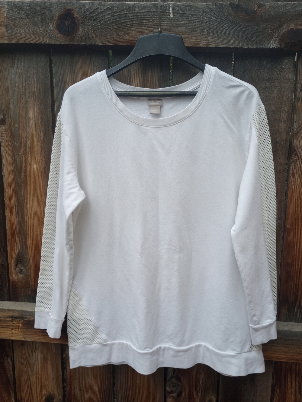 Chico's Zenergy White Long Sleeve Modal blend Pullover Top with Mesh Size 12/14
